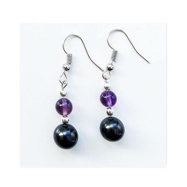 Gem and Shungite bead Earrings, Amethyst, Carnelian, Blue Angelite, Tiger’s Eye. - Image 5