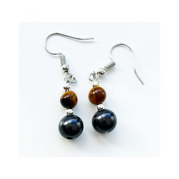 Gem and Shungite bead Earrings, Amethyst, Carnelian, Blue Angelite, Tiger’s Eye. - Image 4