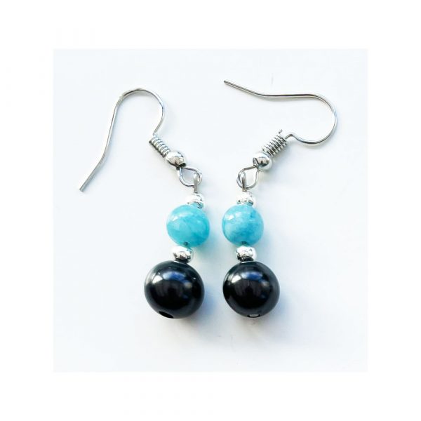 Gem and Shungite bead Earrings, Amethyst, Carnelian, Blue Angelite, Tiger’s Eye. - Image 3