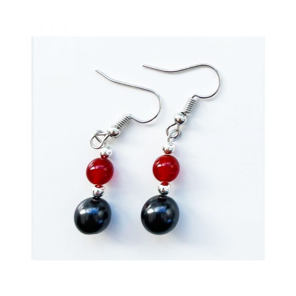 Gem and Shungite bead Earrings, Amethyst, Carnelian, Blue Angelite, Tiger’s Eye. - Image 2
