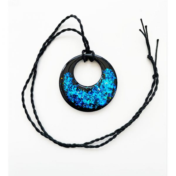 Silver Activated Solid SHUNGITE STONE PENDANT flat 55mm style - Beautiful Blue Artisan Finish