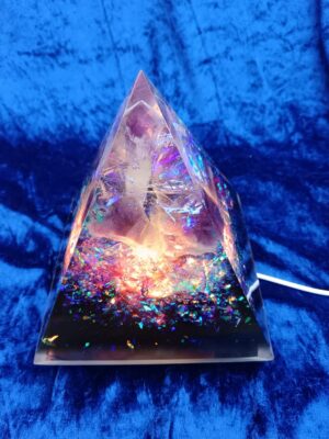 Large Oraphim Orgone Amethyst Pyramids with Lights (5 Amethyst and Silver Activated Shungite) and Book 'EMF Poisoned to Harmonized' By C.Spray