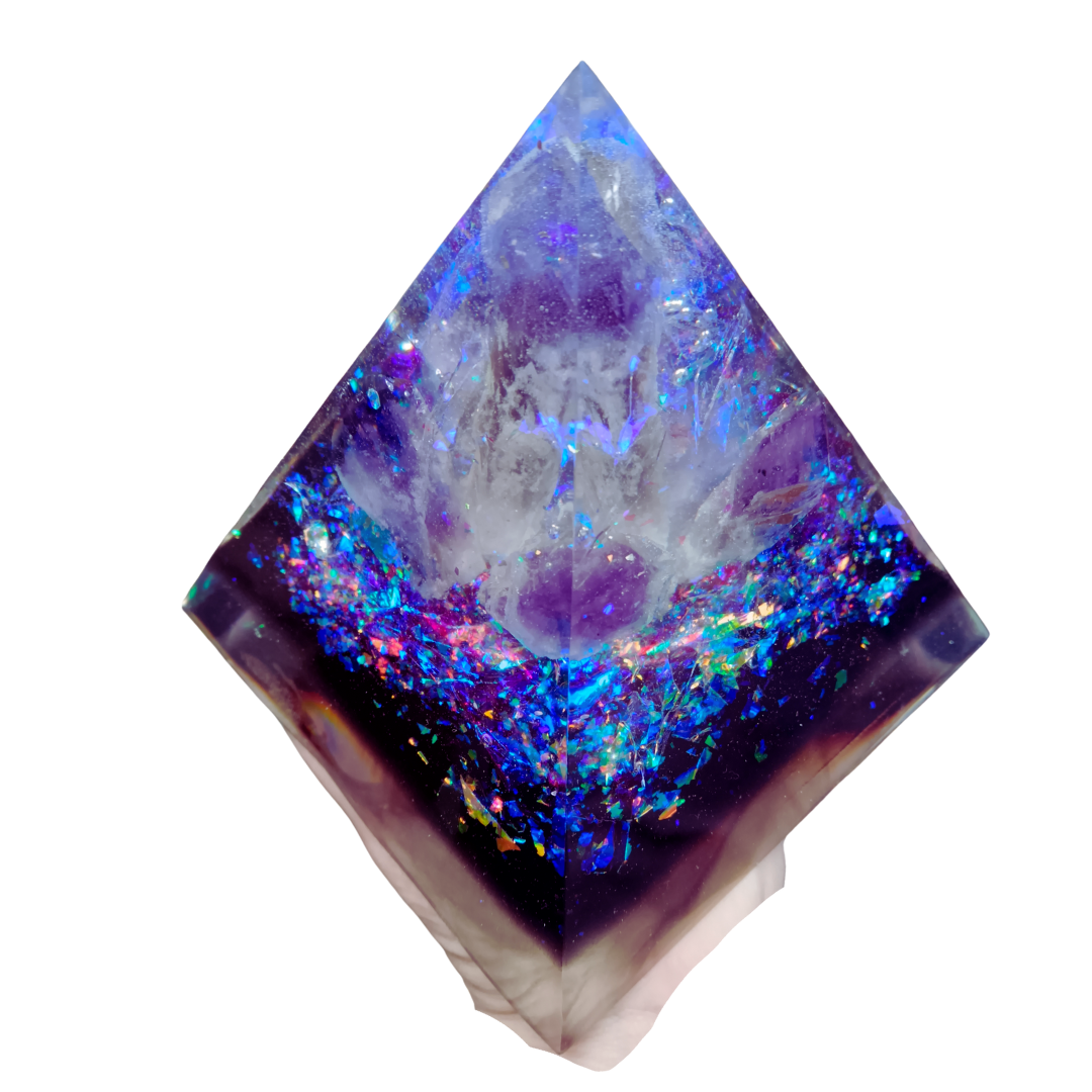 Large Oraphim Orgone Amethyst Pyramids with Lights (5 Amethyst and Silver Activated Shungite) and Book 'EMF Poisoned to Harmonized' By C.Spray