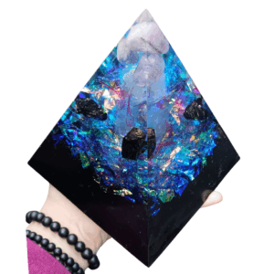 Alternative view of Large Oraphim Orgone Amethyst Pyramids with Lights (5 Amethyst and Silver Activated Shungite) and Book 'EMF Poisoned to Harmonized' By C.Spray